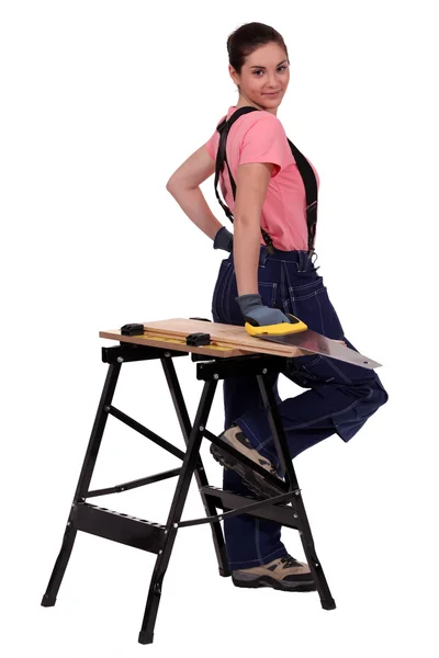 Seksi kadın marangoz — Stok fotoğraf