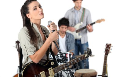 Female vocalist in a band clipart