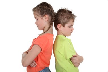 Siblings sulking. clipart