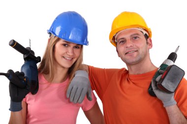 Man and woman with drill clipart