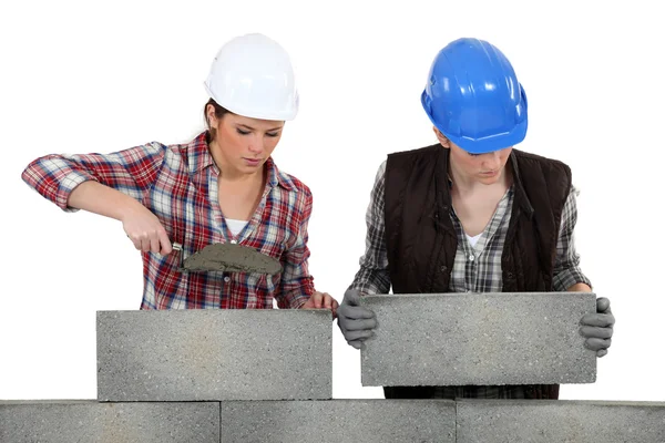 Two female bricklayers — Stock Photo, Image