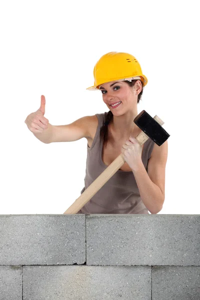 Woman with demolition hammer — Stock Photo, Image