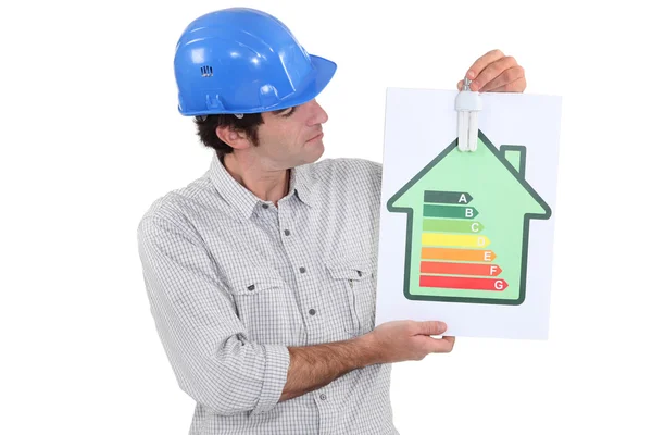 Housebuilder with an eco-light bulb — Stock Photo, Image