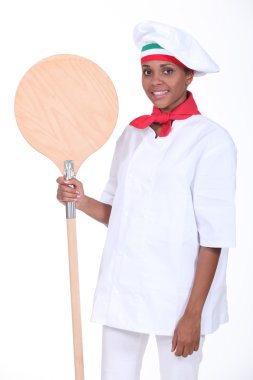 Pizza maker with shovel clipart