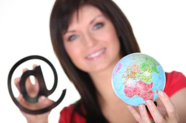 Woman with at sign and globe clipart