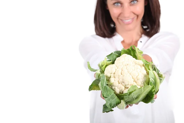 Woman holding a cauliflower — Stock Photo, Image