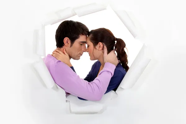 Couple in love heads joined — Stock Photo, Image