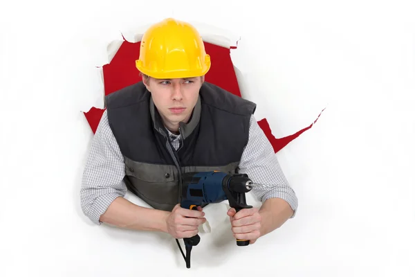 Builder holding drill — Stock Photo, Image