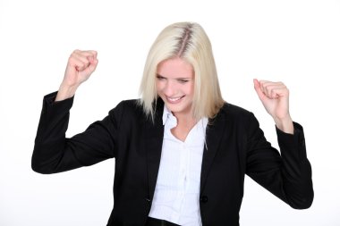 Blond businesswoman, celebrating clipart