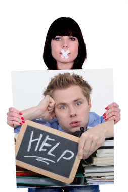 Picture of woman with tape on her mouth clipart