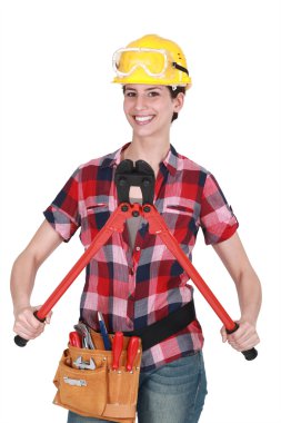 Woman with tools and boltcutters clipart