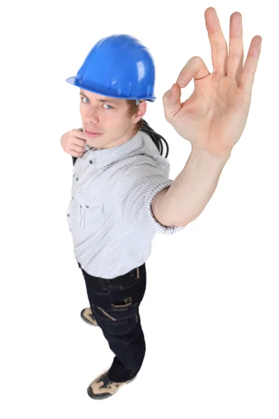 OK hand gesture from an electrician — Stock Photo, Image