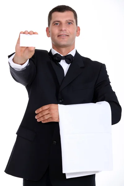 Waitor wyświetlone businesscard — Zdjęcie stockowe