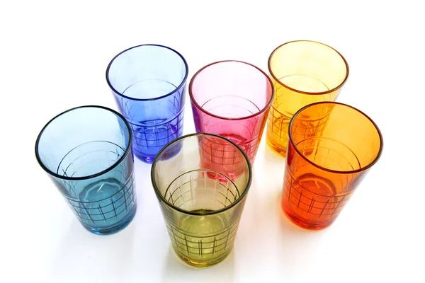 Selection on colorful drinking glasses — Stock Photo, Image