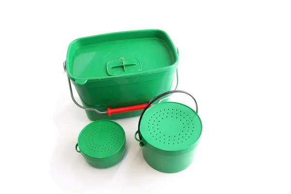 Three green buckets — Stock Photo, Image