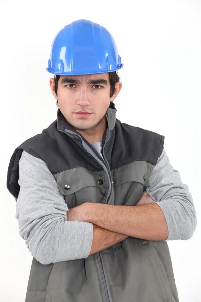 Trabalhador da construção civil preocupado — Fotografia de Stock