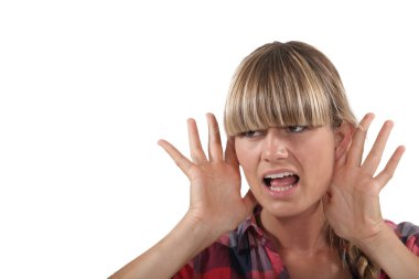 Young woman struggling to hear clipart