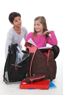 Children with schoolbags clipart