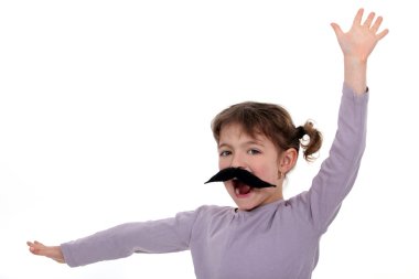 A little girl with a mustache. clipart