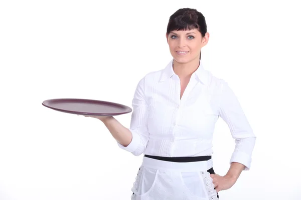 Waitress with an empty tray — Stock Photo, Image