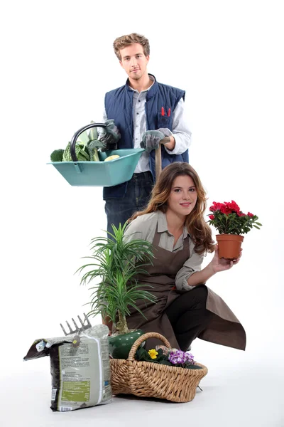 Portret rolnik i Kwiaciarnia — Zdjęcie stockowe