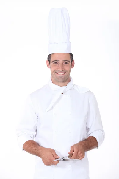 Chef afiar faca — Fotografia de Stock