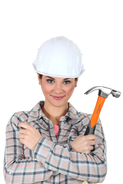 Vrouw met een hamer — Stockfoto