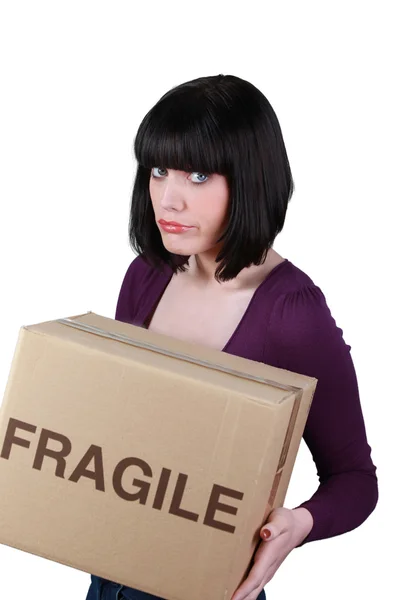 Grumpy woman on moving day — Stock Photo, Image