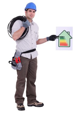 Electrician with a house energy rating sign clipart