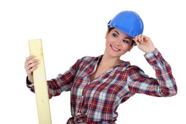 Woman with plank of wood clipart