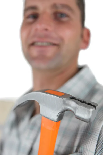 Close-up of man holding hammer — Stock Photo, Image