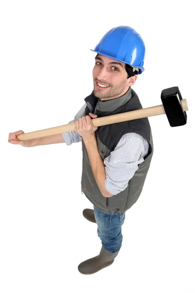 Man posing with sledge hammer — Stock Photo, Image