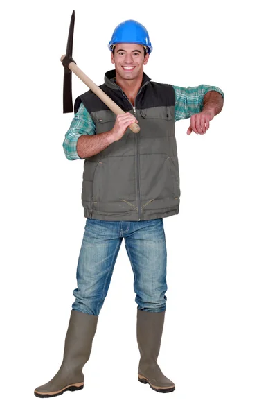 Worker holding ax — Stock Photo, Image