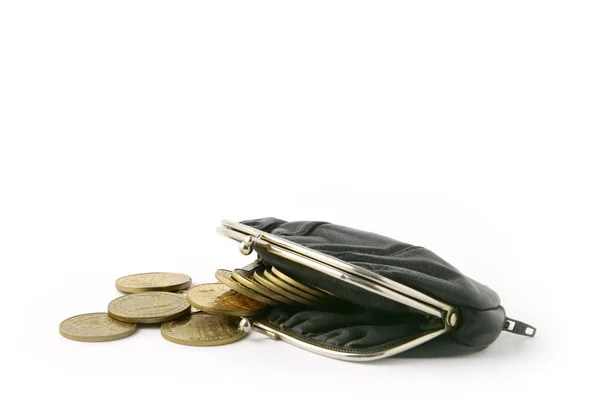 Coins falling from purse — Stock Photo, Image