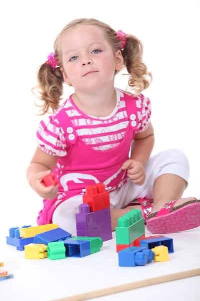 Girl with construction game — Stock Photo, Image