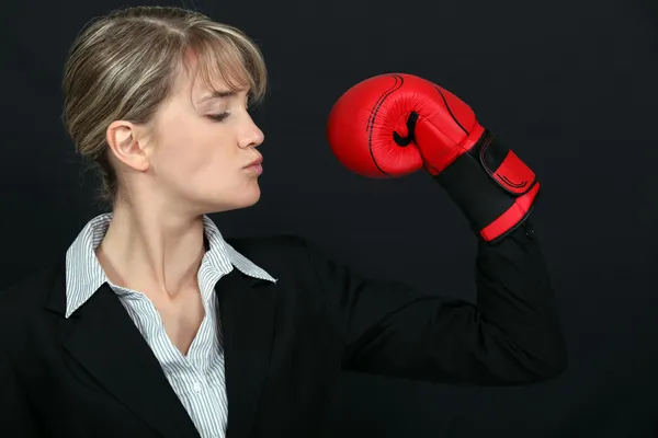 Business professional loving her new tough look — Stock Photo, Image