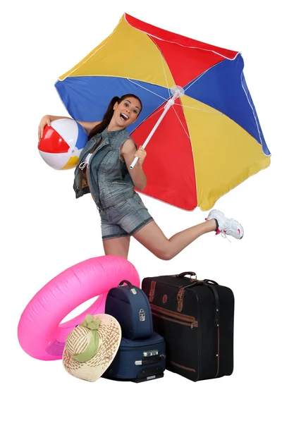 Jovem mulher animado para ir de férias — Fotografia de Stock