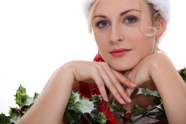 Woman with holly clipart