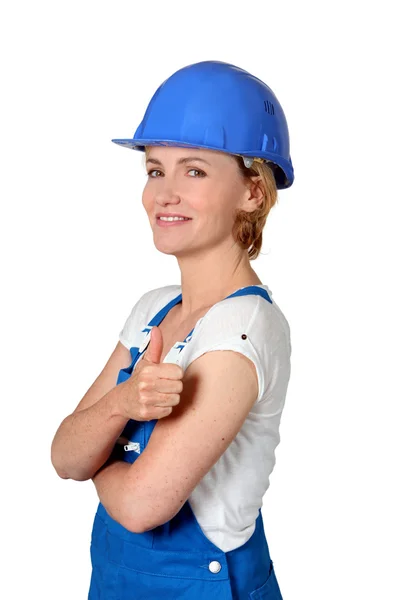 Mulher com capacete azul — Fotografia de Stock