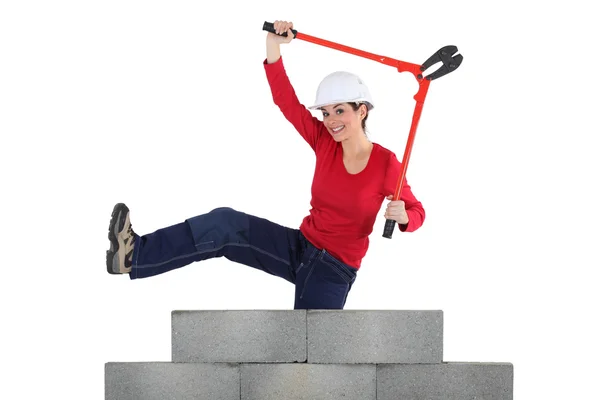 Female manual worker bolt-cutters — Stock Photo, Image