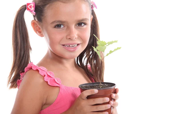 Menina com uma planta — Fotografia de Stock