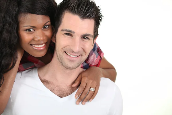 Cheerful couple on white background — Stock Photo, Image