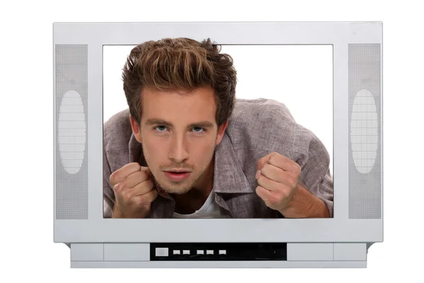 Omul furios din spatele unui ecran — Fotografie, imagine de stoc