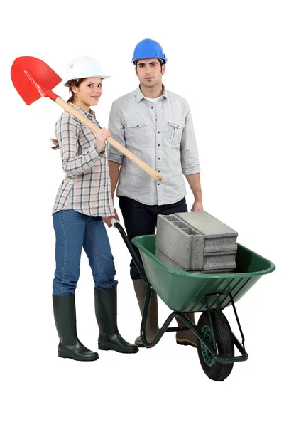 Ett par av byggnadsarbetare. — Stockfoto