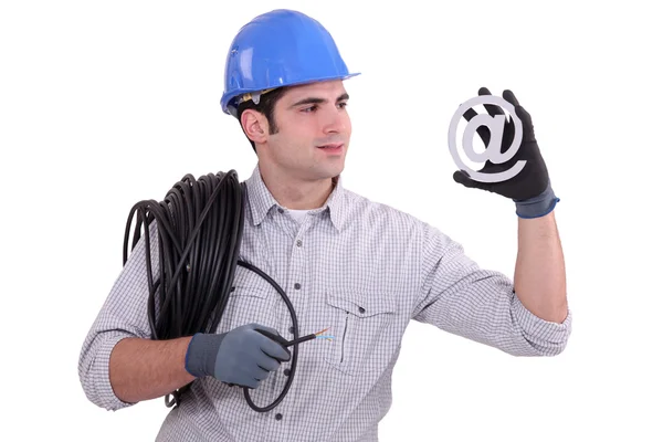 Elettricista con simbolo email — Foto Stock