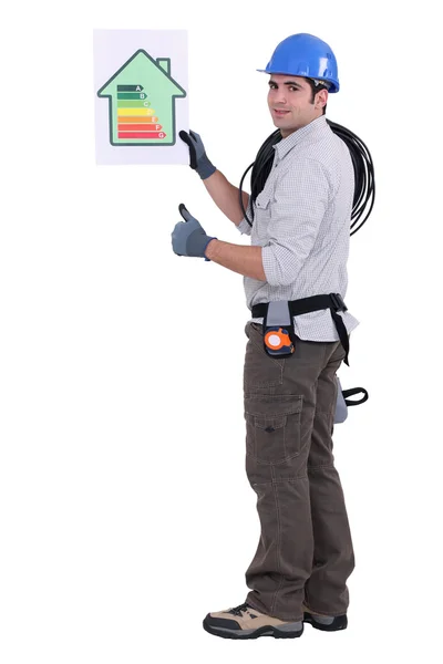Electrician with energy poster — Stock Photo, Image