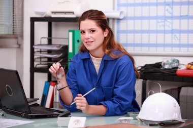 Construction worker ordering parts clipart