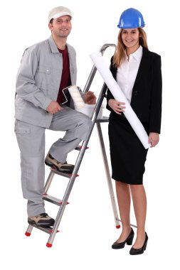Painter and an architect working together clipart