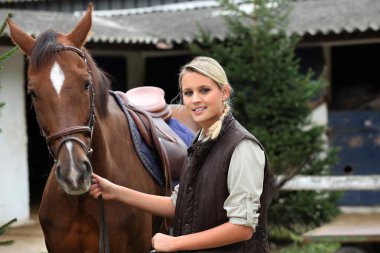 Blonde girl with horse clipart