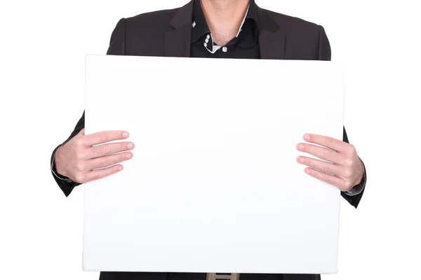 Podnikatel a podnikatelka drží reklamní tabule — Stock fotografie